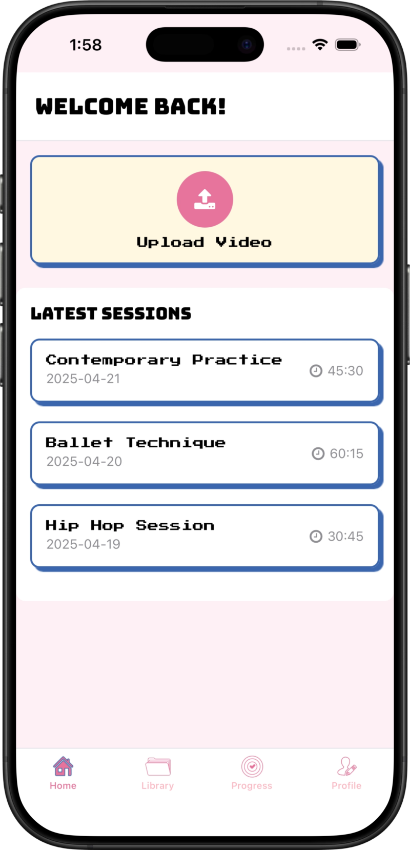 Forme Home Screen - Latest Sessions